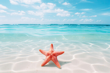 Fototapeta na wymiar beach with starfish, summer background