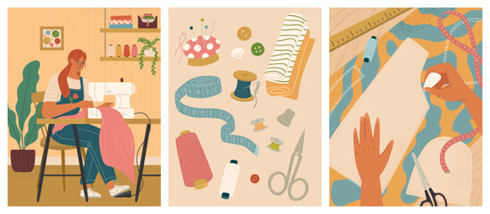 Sewing and needlework hand craft hobby scene set