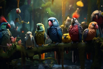 Foto auf Glas Beautiful parrots in the jungle © pavlofox