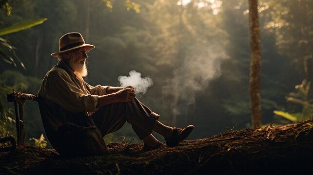 The old man enjoyed the quiet nature.