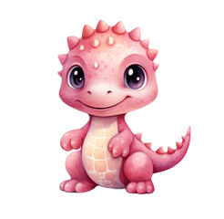 Watercolor pink dragon. Generative AI, png image.