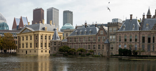 Binnenhof Palace in The Hague beside the Hohvijfer canal. Netherlands - Dutch Parliament buildings.