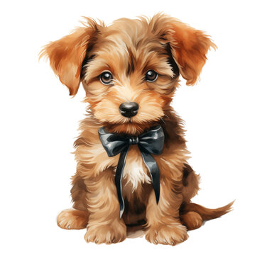 Watercolor cute puppy. Generative AI, png image.