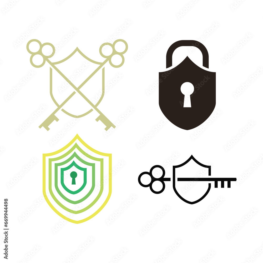 Poster secure shield technology logo design. shield with lock keys logo on white background