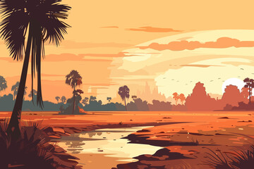 Cambodia flat art landscape illustration