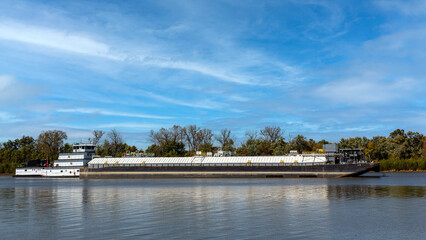 Barge traveling near the convergence of the Mississippi and Illinois Rivers