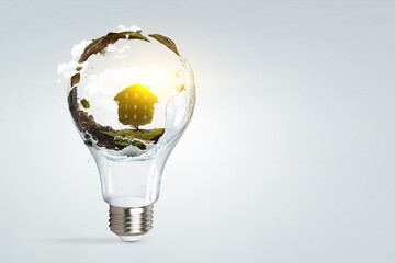 Green landscape inside light bulb