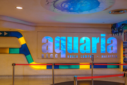Kuala Lumpur, Malaysia - 27 October 2023: Wall with sign oceanarium Aquaria