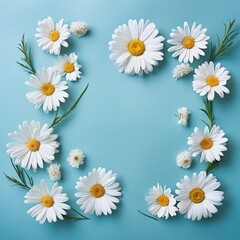 Fototapeta premium fresh daisies on pastel blue background with copy space. Romantic delicate concept for Mother's Day or Valentine or birthday card. Generative AI
