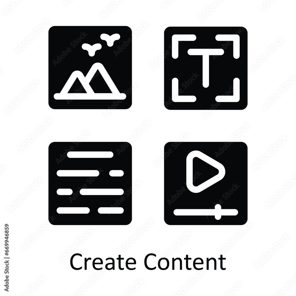 Poster create content vector solid design illustration. symbol on white background eps 10 file