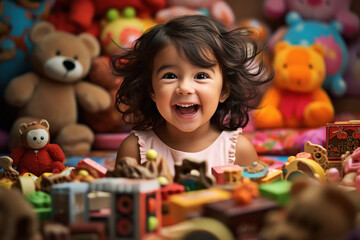 Fototapeta premium cute indian little girl playing with different toys
