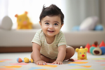 cute indian little baby having fun - obrazy, fototapety, plakaty