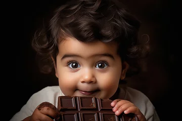 Zelfklevend Fotobehang cute indian child eating chocolate © Neha
