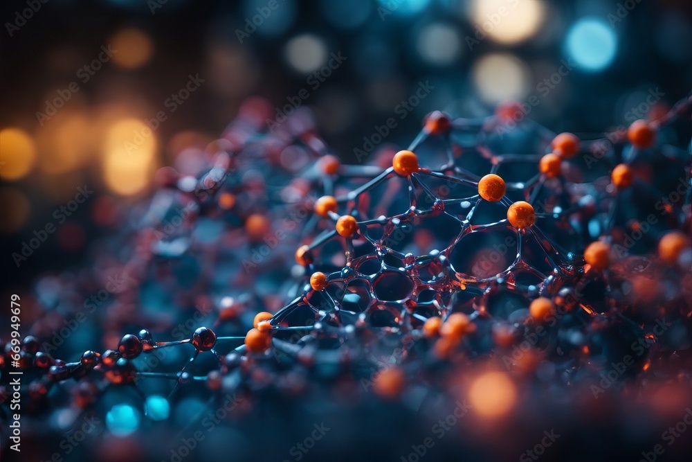 Poster abstract close-up photo of a molecule structure on a dark blue background