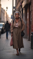 Fototapeta premium person in the street in the morning