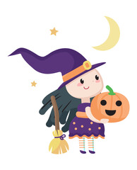 Charmed little witch girl child cartoon Halloween character