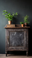 Rustic Wooden Cabinet with Chalk Paint Against Concrete