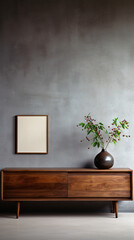 Wooden Cabinet Against Concrete Wall