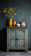 Rustic Wooden Cabinet with Chalk Paint Against Concrete