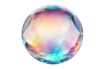 Fotobehang 3d crystal glass bubble with refraction and holographic effect isolated on transparent or white background © ramses
