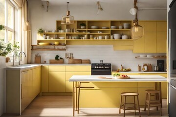 modern kitchen interior with yellow furniture