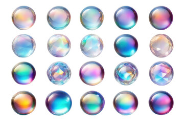 3d crystal glass bubble with refraction and holographic effect isolated on transparent or white background