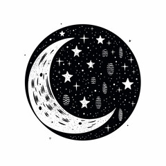 Moon hand-drawn comic illustration. Moon. Vector doodle style cartoon illustration