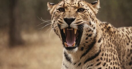 Close up portrait of a Furious leopard