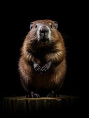 Beaver Studio Shot Isolated on Clear Black Background, Generative AI