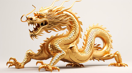 Chinese golden dragon on a white background
