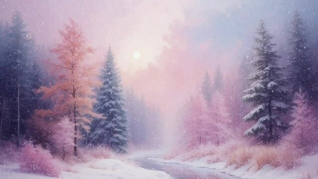 Snowy Christmas Trees and Animated Landscape