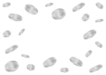 Silver Coins Falling or Flying. Silver Coin Background. Rich and Wealth Concept. Vector Illustration. 