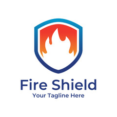 Fire shield logo design element. Fire warning sign shield. Fire flame vector illustration isolated on white background
