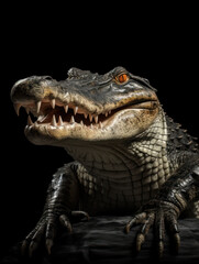 Fototapeta premium Crocodile Studio Shot Isolated on Clear Black Background, Generative AI