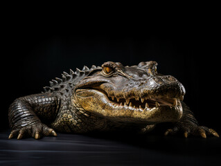 Fototapeta premium Crocodile Studio Shot Isolated on Clear Black Background, Generative AI