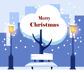 Fototapeta premium Merry Christmas background vector illustration with snow tree.