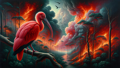 Surviving the Blaze: Scarlet Ibis in Amazonian Rain-forest Wildfires