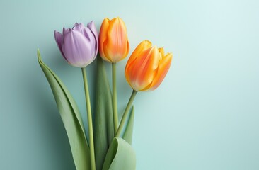 tulip flowers in a vase, copy space. Concept for Mother's Day, Valentine, birthday wishes. Generative AI
