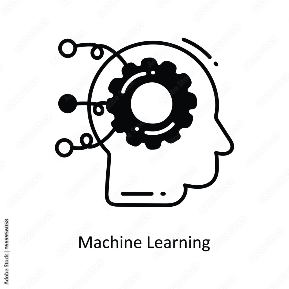 Poster machine learning doodle icon design illustration. networking symbol on white background eps 10 file
