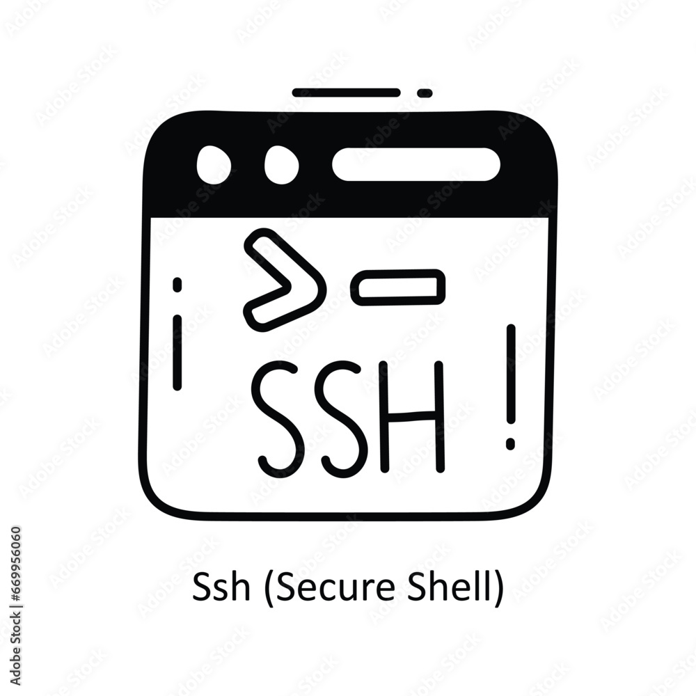 Poster ssh (secure shell) doodle icon design illustration. networking symbol on white background eps 10 fil