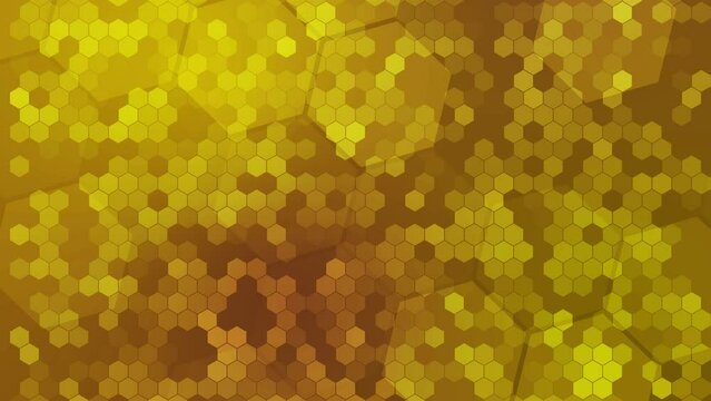 Looped animation of yellow honeycomb pattern. Dynamic hexagonal grid of geometric shapes.