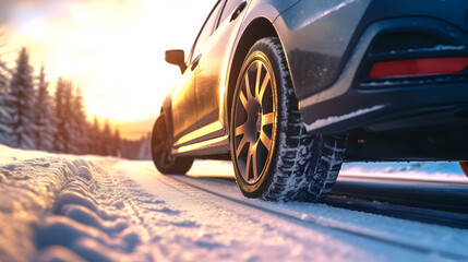 A car with winter tires on a snowy road