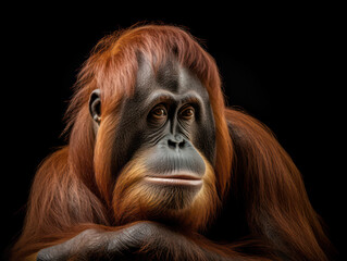 Orangutan Studio Shot Isolated on Clear Black Background, Generative AI
