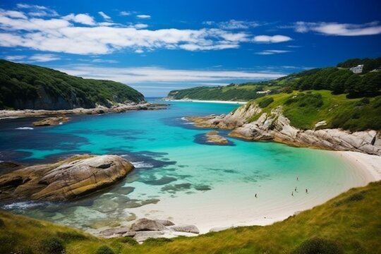 Beautiful beach located in Galicia, Spain. Generative AI