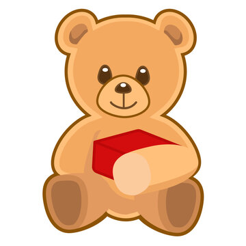 Cute teddy bear holding a box