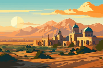Uzbekistan flat art landscape illustration
