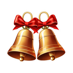christmas bells with red ribbon, cartoon art style, no background