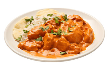 Delectable Plate of Chicken Tikka Masala on transparent background.