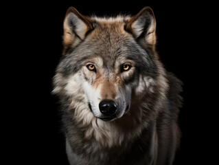 Wolf Studio Shot Isolated on Clear Black Background, Generative AI