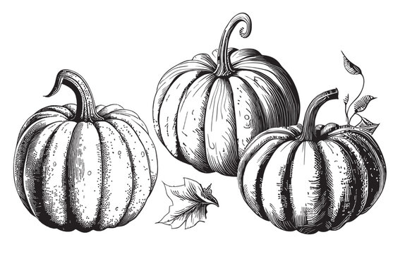 Set of pumpkins hand drawn sketch Vegetables illustration